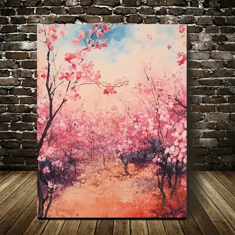 Beautiful Vibrant Pink Blossoms & Soft Sky Painting 40x60cm Metal Print Ready to Hang - Bella Home Decor