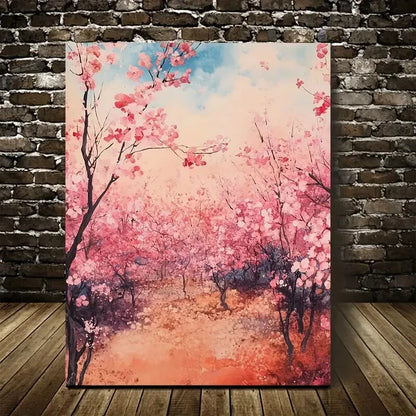 Beautiful Vibrant Pink Blossoms & Soft Sky Painting 40x60cm Metal Print Ready to Hang - Bella Home Decor