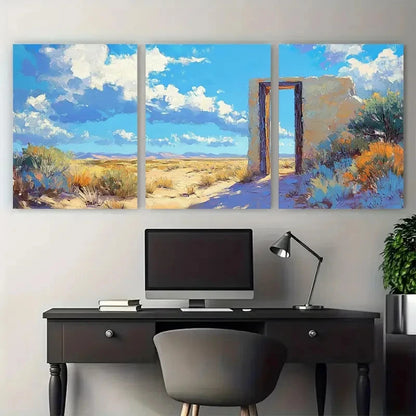 3pcs Desert Doorway Impressionist Painting Wall Art Set Canvas Framed 50x70cm - High Quality Print 100% Australian Made Wall Canvas Ready to Hang - Bella Home Decor