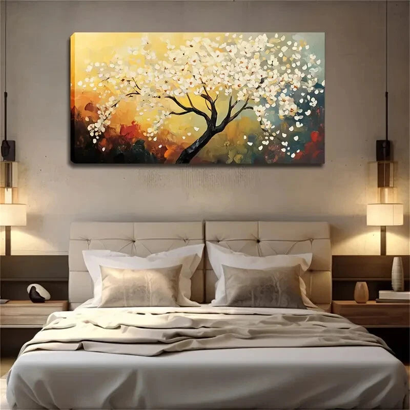 A Tree Full Of White Flowers Wall Art Canvas Office Home Room Framed 120x60cm - Bella Home Decor