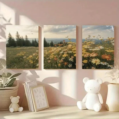 3pcs Wildflower & Pine Tree Vintage Style Wall Art Set Canvas Unframed - High Quality Print 100% Australian Made Wall Canvas