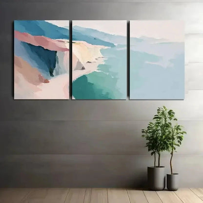 3pcs Coastal Cliffs and Beach Abstract Painting Metal Print Ready to Hang Art - Bella Home Decor