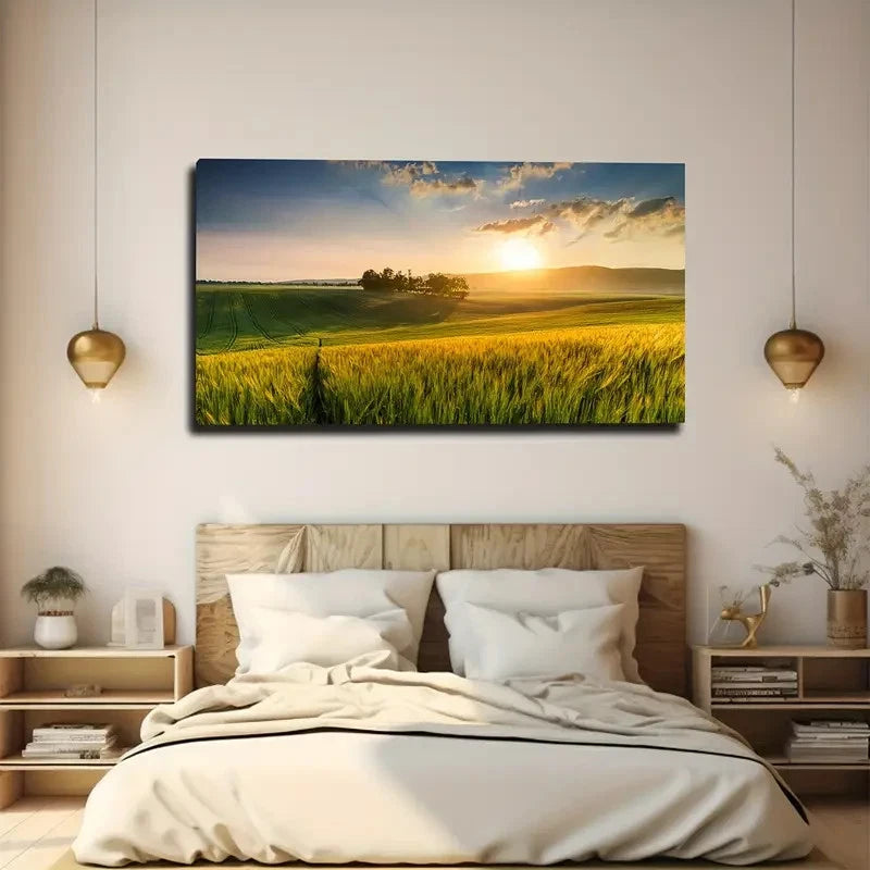 Golden Wheat Field Wall Art Canvas Office Home Room Framed 120x60cm