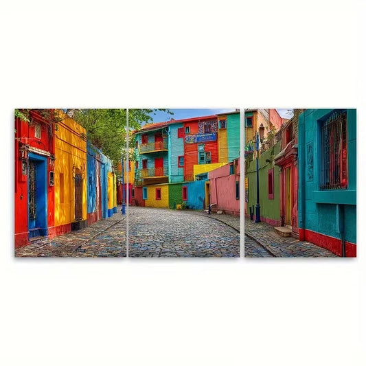 3pcs Buenos Aires Argentina Caminito Wall Art Set Canvas Framed 60x90cm - High Quality Print 100% Australian Made Wall Canvas Ready to Hang