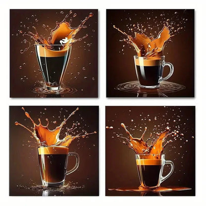 4pcs Coffee Shop - Elegant Modern Wall Art Canvas Framed