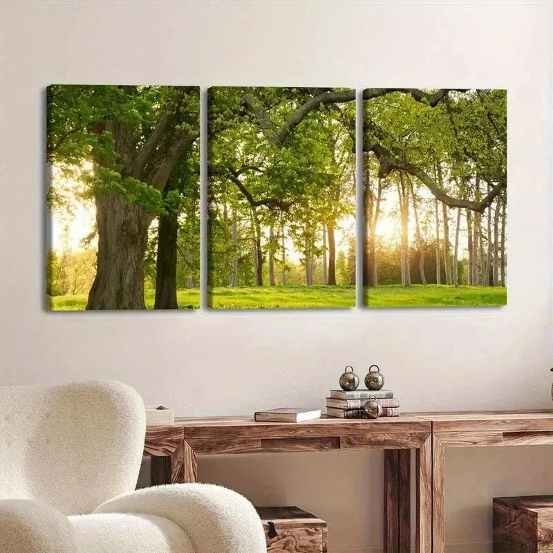 3pcs sunshine & Green Shade Nature Triptych Wall Art Set Canvas Framed 60x90cm - High Quality Print 100% Australian Made Wall Canvas Ready to Hang