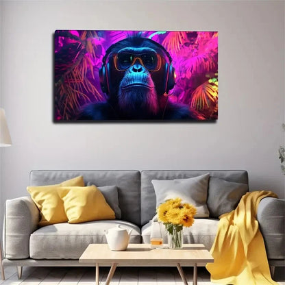 Gorilla Wearing Headphones Wall Art Canvas Office Home Room Framed 120x60cm