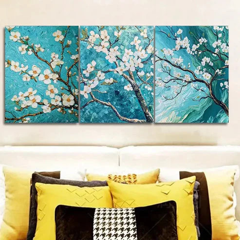 3pcs green and white blossoming Wall Art Canvas Unframed - High Quality Print 100% Australian Made Wall Canvas - Bella Home Decor