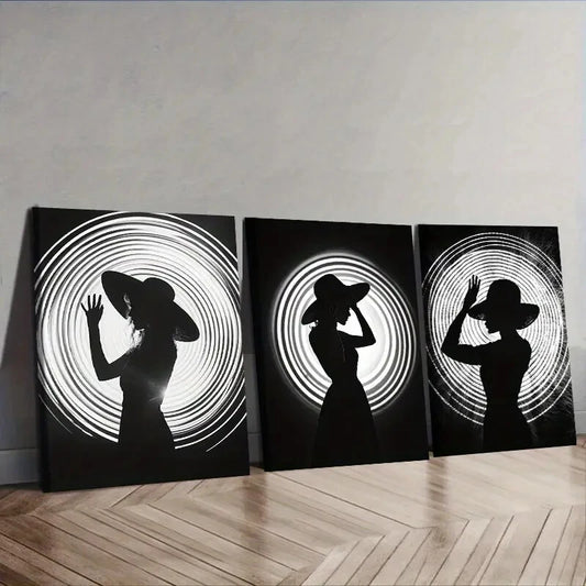 3pcs The girl under the circle Wall Art Set Canvas Framed 40x60cm - High Quality Print 100% Australian Made Wall Canvas Ready to Hang