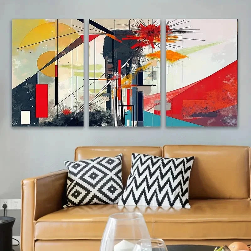 3pcs Color Abstract Design Wall Art Set Canvas Framed 50x70cm - High Quality Print 100% Australian Made Wall Canvas Ready to Hang - Bella Home Decor