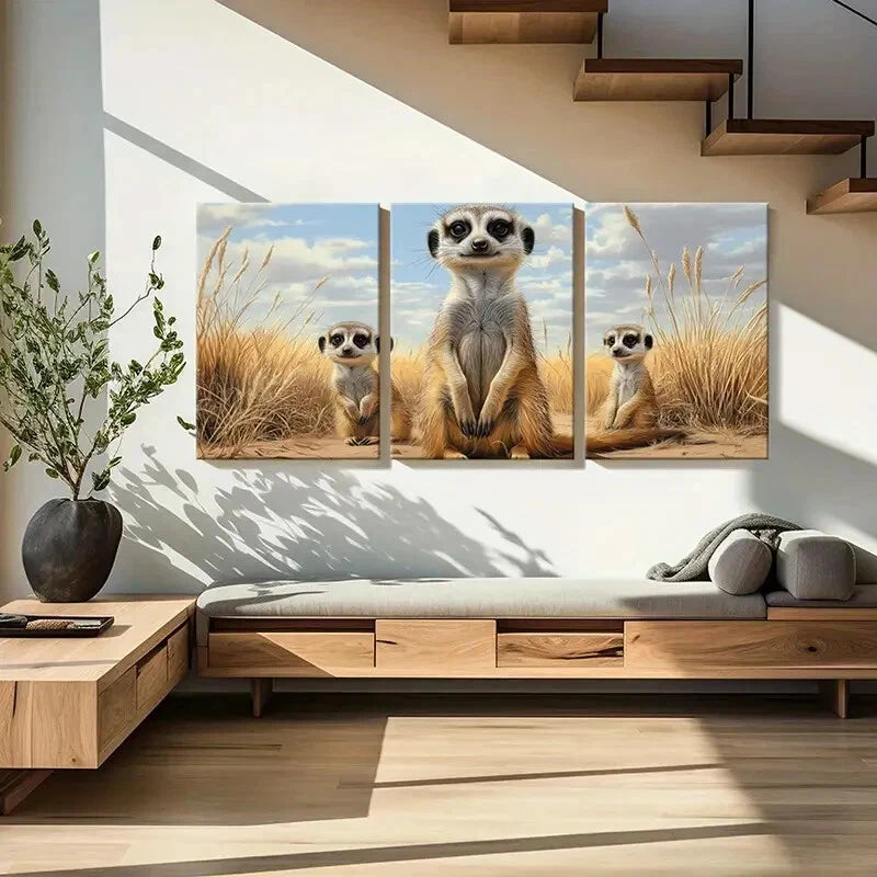 3pcs Meerkat Nature Landscape Abstract Animal Metal Print Ready to Hang Art - Bella Home Decor