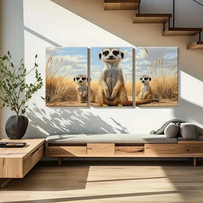 3pcs Meerkat Nature Landscape Abstract Animal Metal Print Ready to Hang Art - Bella Home Decor