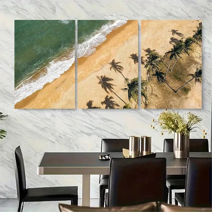 3pcs Ocean Waves Palm Tree Aerial Graph Metal Print Ready to Hang Art