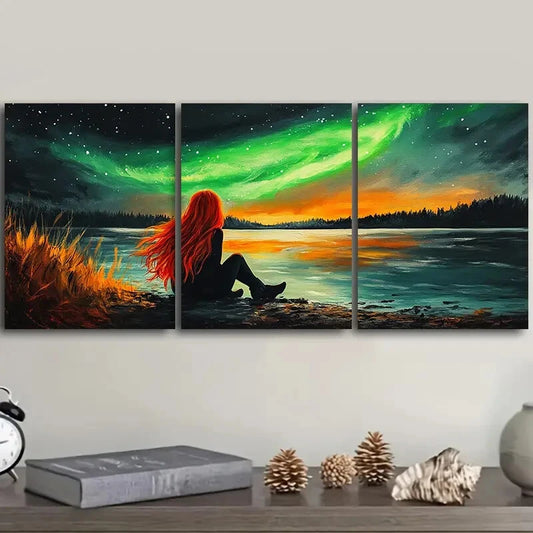 3pcs See the aurora Art Painting Metal Print Ready to Hang Art