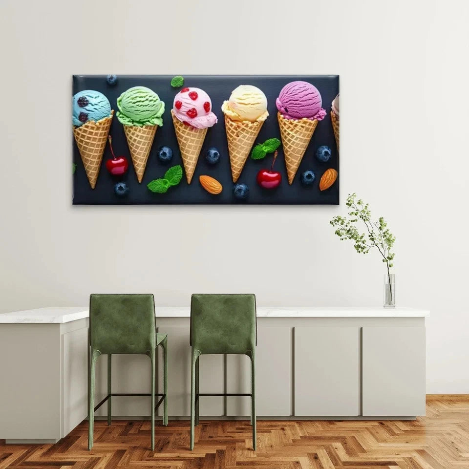 Pastel Minimalist Ice Cream Wall Art Canvas Office Home Room Framed 120x60cm - Bella Home Decor