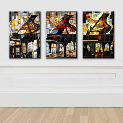 3pcs Vintage Piano Wall Art Set Canvas Framed 40x60cm - High Quality Print 100% Australian Made Wall Canvas Ready to Hang