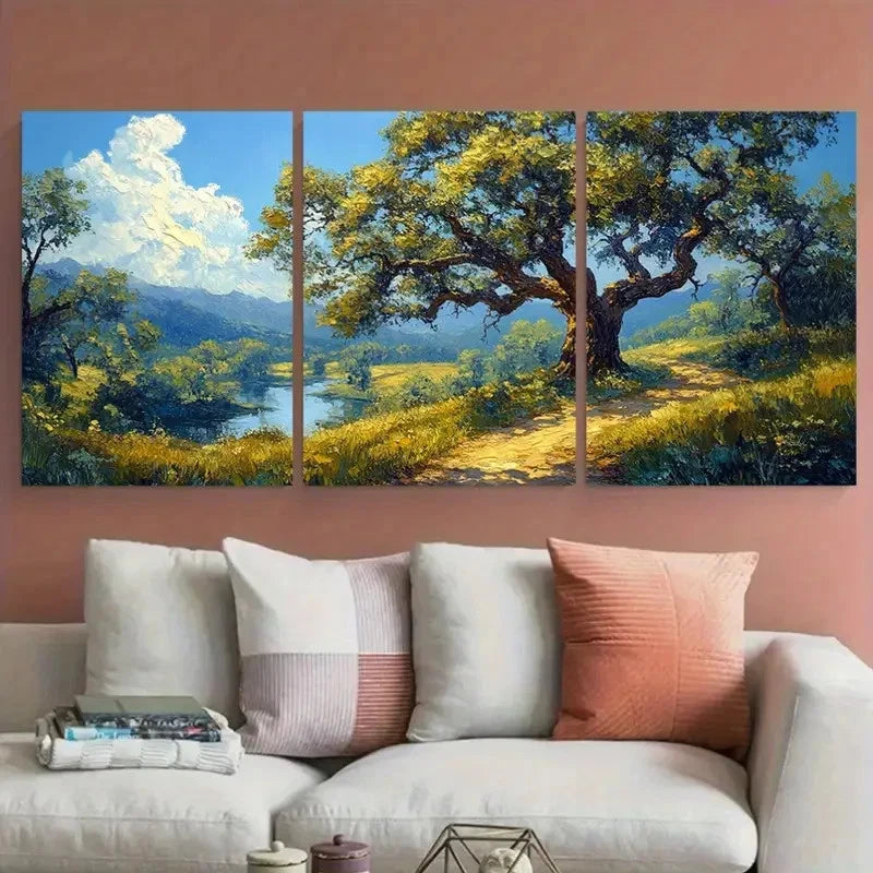 3pcs Oak Tree Valley Louisiana Landscape Metal Print Ready to Hang Art