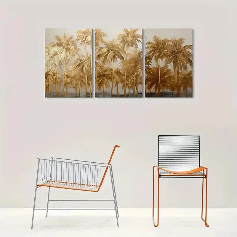 3pcs Golden Palm Tree Tropical Metal Print Ready to Hang Art - Bella Home Decor