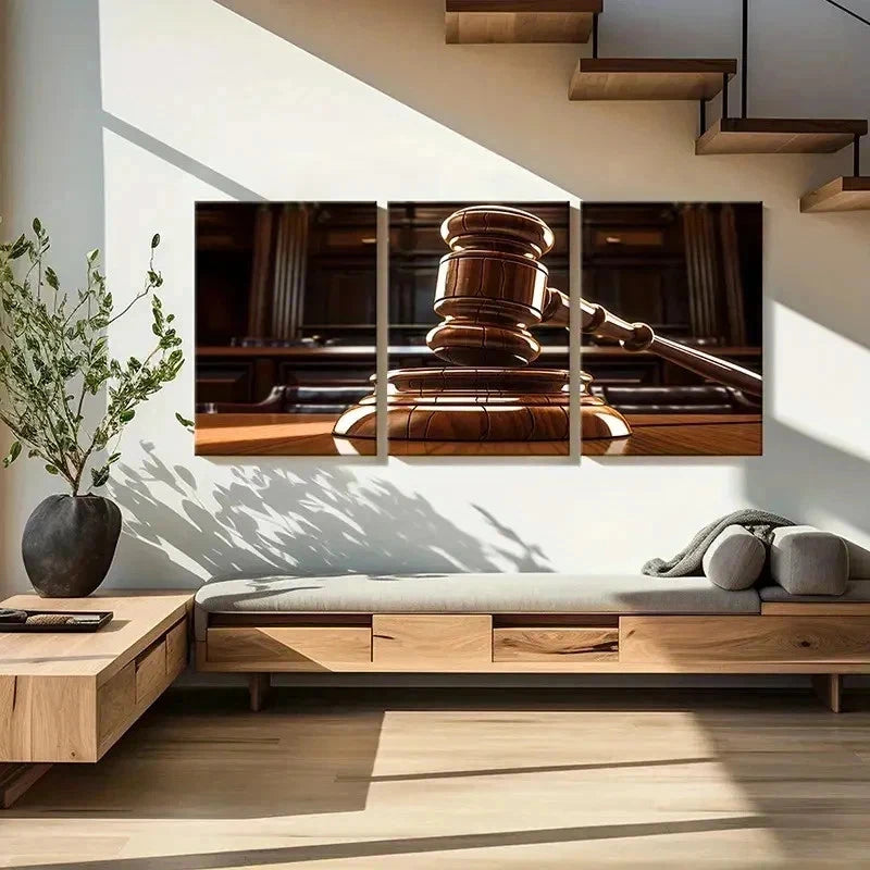 3pcs Judges Gavel Fairness Modern Wall Art Set Canvas Framed 50x70cm - High Quality Print 100% Australian Made Wall Canvas Ready to Hang
