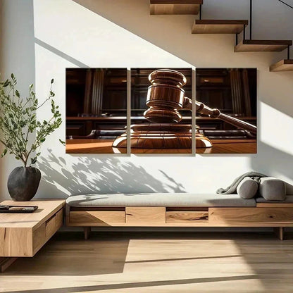3pcs Judges Gavel Fairness Modern Wall Art Set Canvas Framed 50x70cm - High Quality Print 100% Australian Made Wall Canvas Ready to Hang