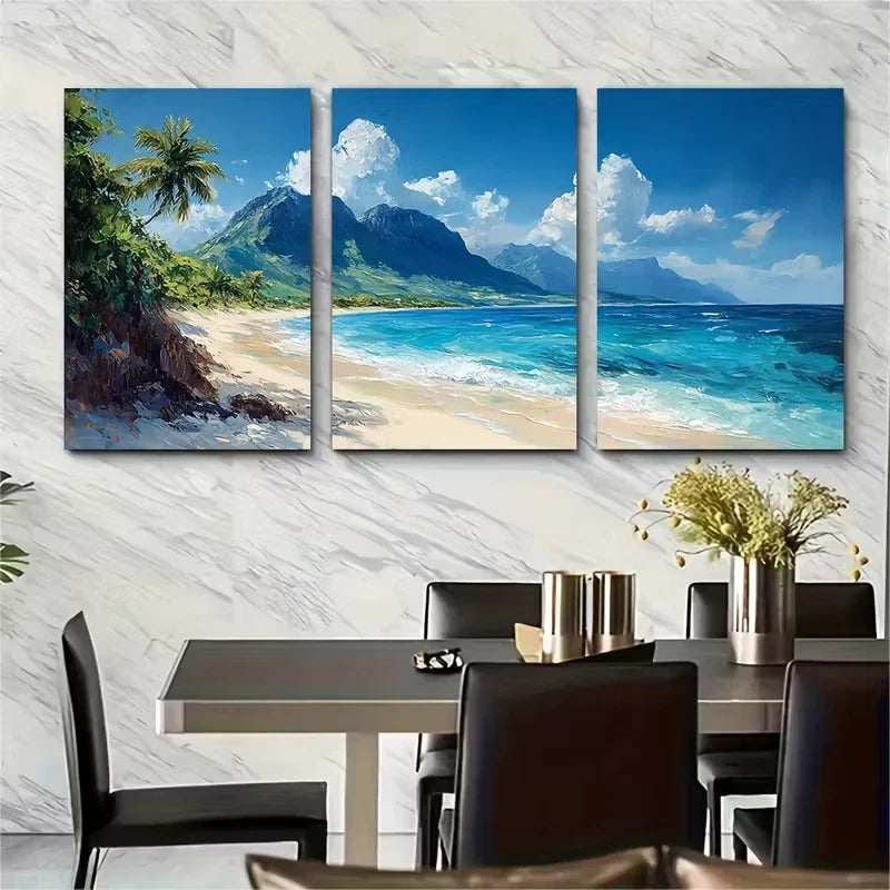 3pcs Turquoise Waters & Mountain Backdrop Metal Print Ready to Hang Art