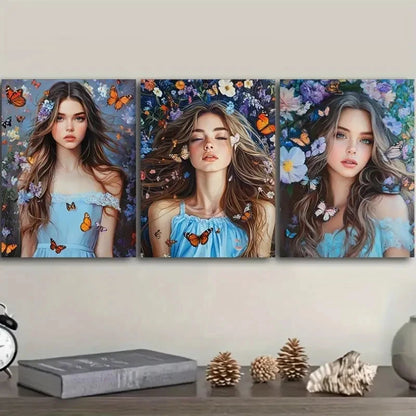 3pcs A beautiful woman with long, curly hair Wall Art Set Canvas Framed 50x70cm - High Quality Print 100% Australian Made Wall Canvas Ready to Hang - Bella Home Decor