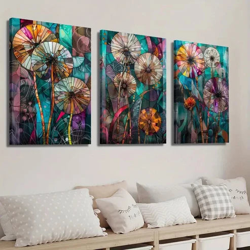 3pcs Colorful Abstract Dandelion Wall Art Set Canvas Unframed - High Quality Print 100% Australian Made Wall Canvas - Bella Home Decor