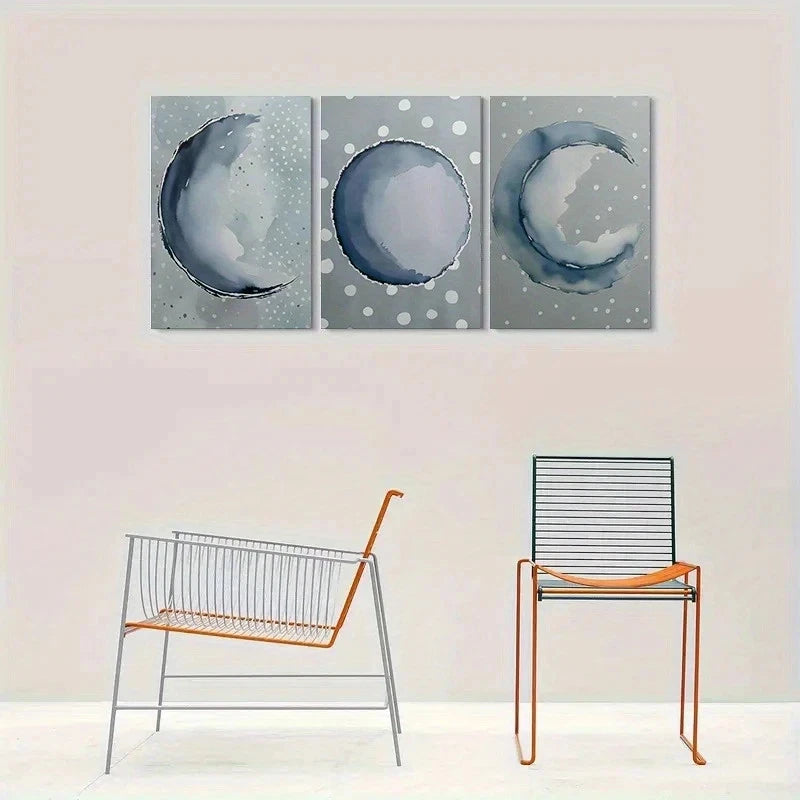 3pcs Abstract Moon Phase Watercolor Metal Print Ready to Hang Art - Bella Home Decor