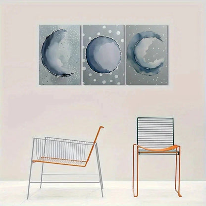 3pcs Abstract Moon Phase Watercolor Metal Print Ready to Hang Art - Bella Home Decor