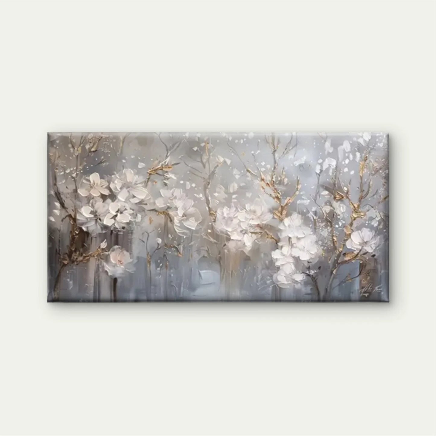 White Flowers Gray White Wall Art Canvas Office Home Room Framed 120x60cm