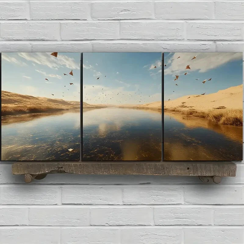 3pcs Kite on The Desert Canyon Metal Print Ready to Hang Art - Bella Home Decor