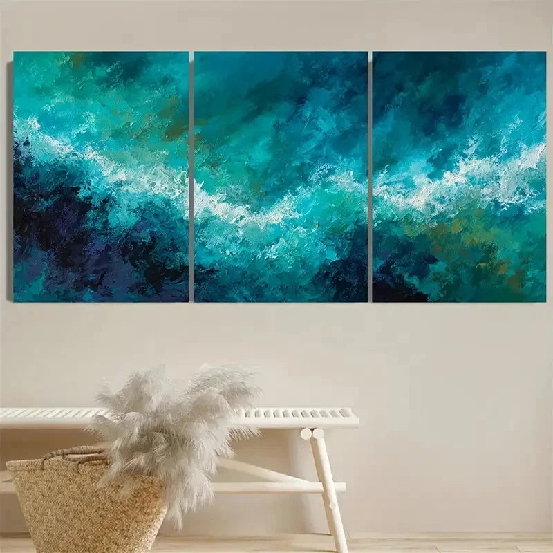 3pcs Deep Ocean Greens & Tranquil Sea View Wall Art Set Canvas Framed 40x60cm - High Quality Print 100% Australian Made Wall Canvas Ready to Hang - Bella Home Decor