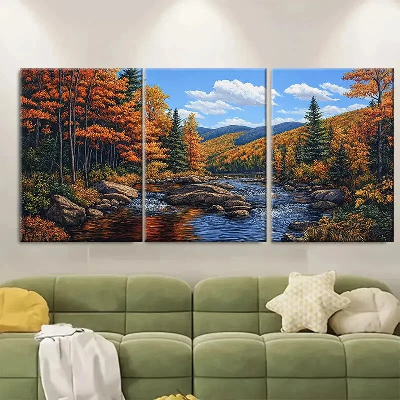 3pcs Catskill Mountains Serene Autumn Print Ready to Hang Art - Bella Home Decor
