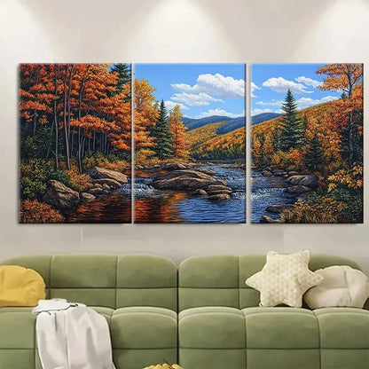 3pcs Catskill Mountains Serene Autumn Print Ready to Hang Art - Bella Home Decor