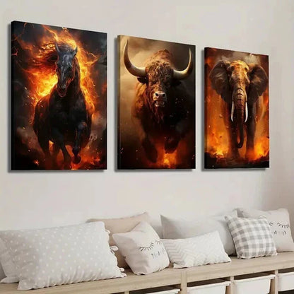 3pcs Running Hell Demon Horse Bull Elephant Wall Art Set Canvas Unframed - High Quality Print 100% Australian Made Wall Canvas