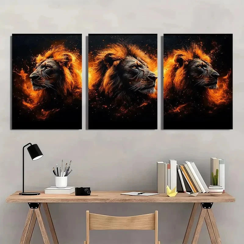 3pcs Modern Abstract Animal Lion Family Wall Art Set Canvas Framed 40x60cm - High Quality Print 100% Australian Made Wall Canvas Ready to Hang