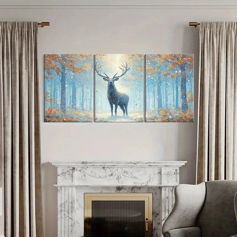 3pcs Winter Forest Blue & Orange Nature Scene Metal Print Ready to Hang Art - Bella Home Decor