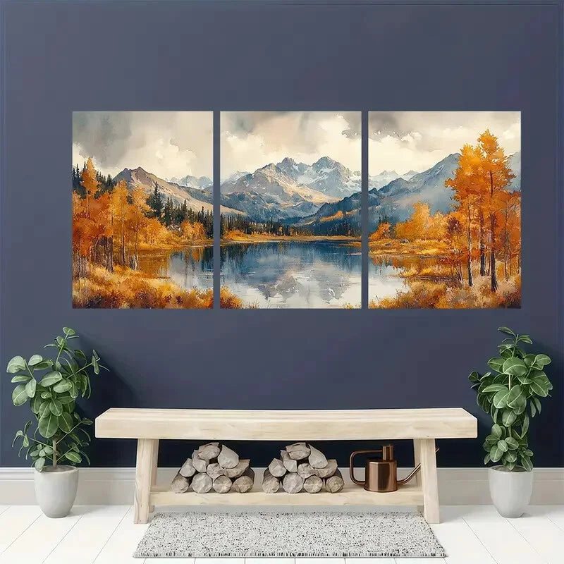 3pcs Vibrant Autumn Scenery with Aspen Trees Metal Print Ready to Hang Art - Bella Home Decor