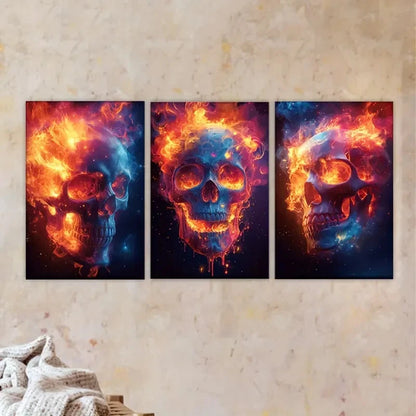 3pcs fire skull wallpapers set Wall Art Set Canvas Framed 40x60cm - High Quality Print 100% Australian Made Wall Canvas Ready to Hang