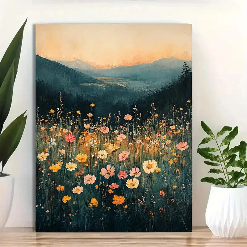 Beautiful Vibrant Orange Pink White Blooms Painting 40x60cm Metal Print Ready to Hang
