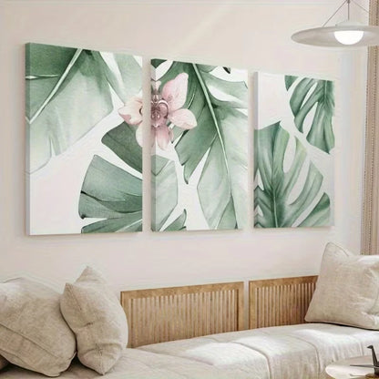3pcs Green Tropical Monstera Leaf Wall Art Set Canvas Framed 40x60cm – High Quality Print 100% Australian Made Wall Canvas Ready to Hang