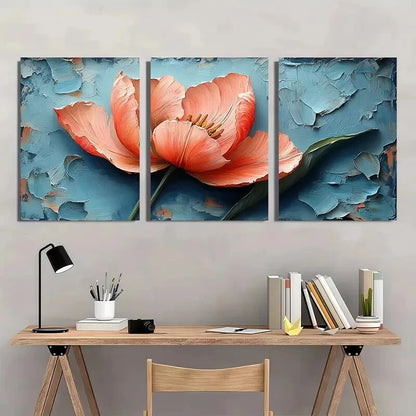 3pcs Pastel Variegated Oil Impasto Painting Metal Print Ready to Hang Art - Bella Home Decor