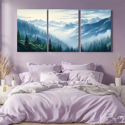 3pcs Majestic Emerald Green Mountain Forest Metal Print Ready to Hang Art - Bella Home Decor