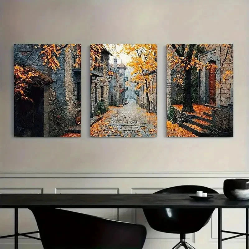 3pcs Vintage Autunm Road scene Metal Print Ready to Hang Art - Bella Home Decor