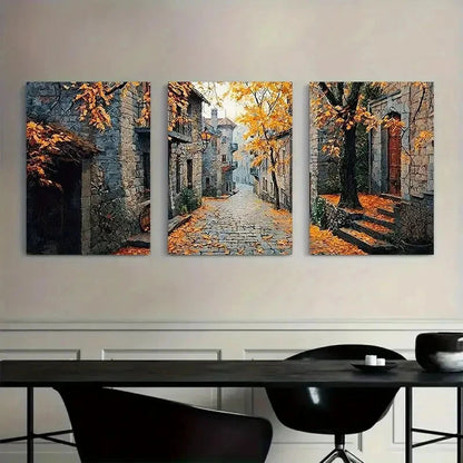 3pcs Vintage Autunm Road scene Metal Print Ready to Hang Art - Bella Home Decor