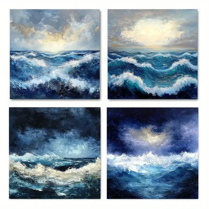 4pcsBlue & Golden BeachWall Art Canvas Framed