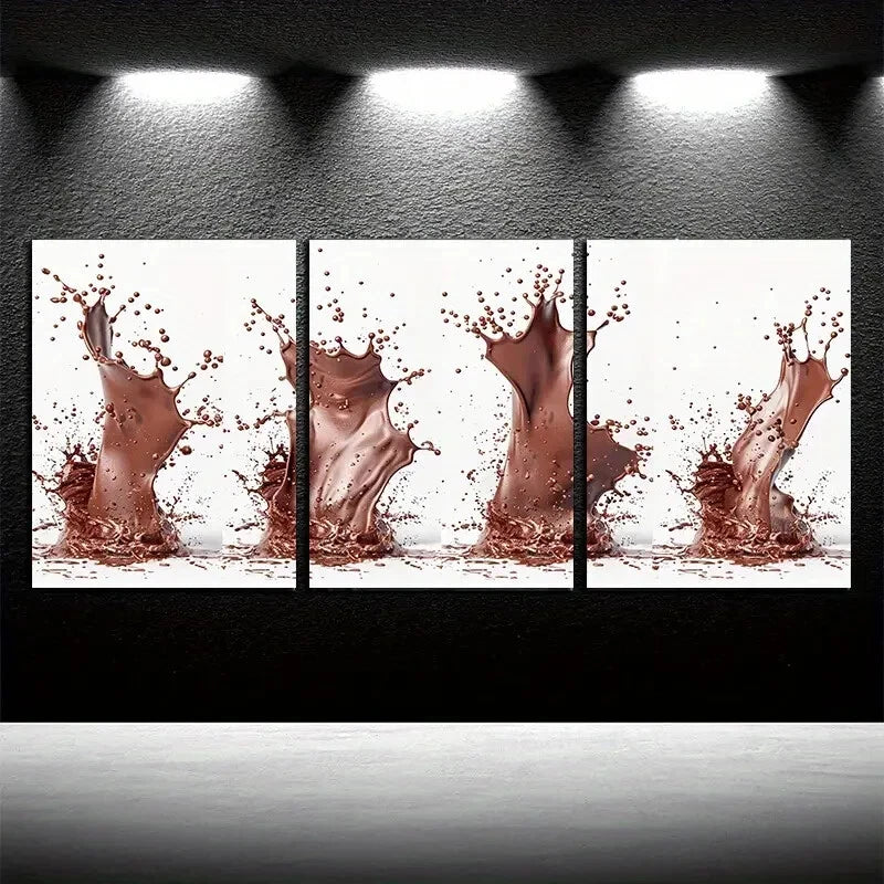 3pcs Modern Chocolate Splash Design Metal Print Ready to Hang Art - Bella Home Decor
