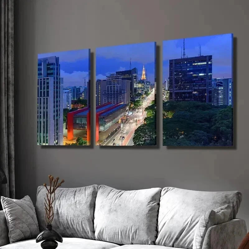3pcs High Buildings and Neon Lights Wall Art Set Canvas Framed 60x90cm - High Quality Print 100% Australian Made Wall Canvas Ready to Hang