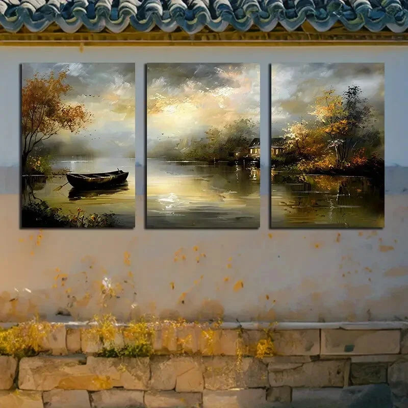 3pcs River Under The Intoxication of Night Lights Metal Print Ready to Hang Art - Bella Home Decor