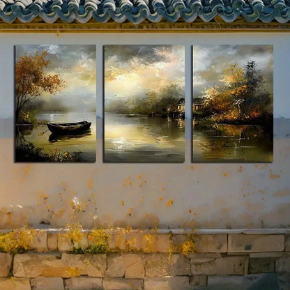 3pcs River Under The Intoxication of Night Lights Metal Print Ready to Hang Art - Bella Home Decor